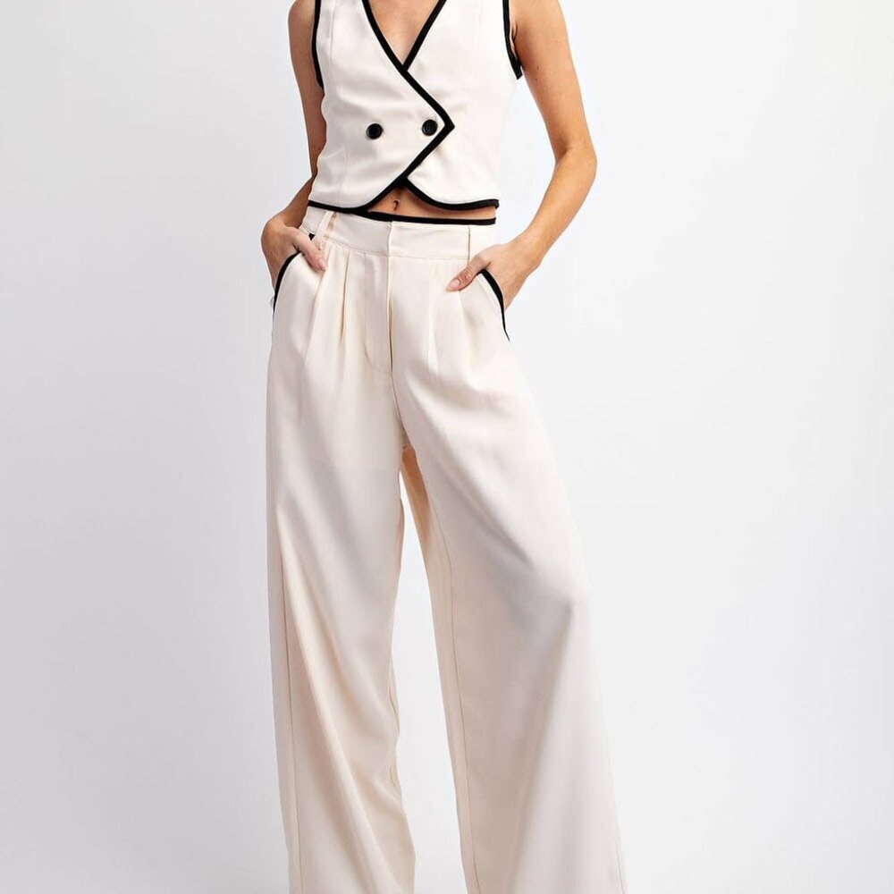 271. 2-Piece Set DOUBLE-BREASTED WOVEN VEST With Contrast Edge & Matching Pants